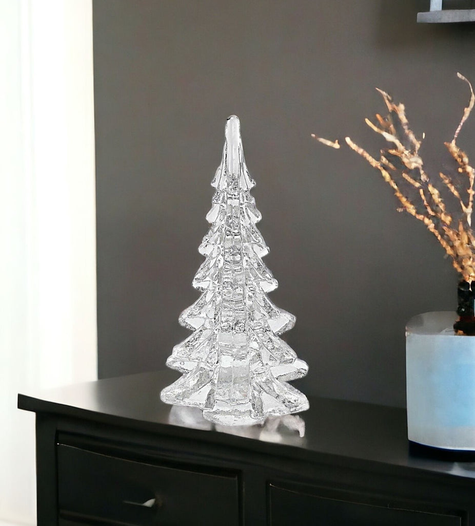 10" Mouth Blown Clear Glass Christmas Tree Sculpture