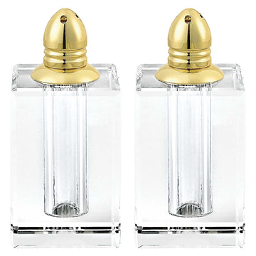 LuxxHomes  Handcrafted Optical Crystal And Gold Large Size Salt And Pepper Shakers