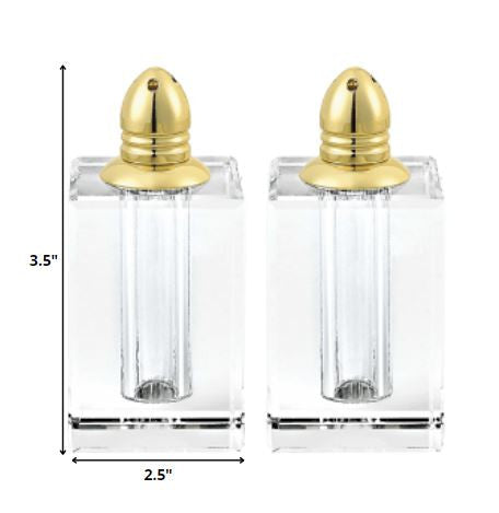 LuxxHomes  Handcrafted Optical Crystal And Gold Large Size Salt And Pepper Shakers