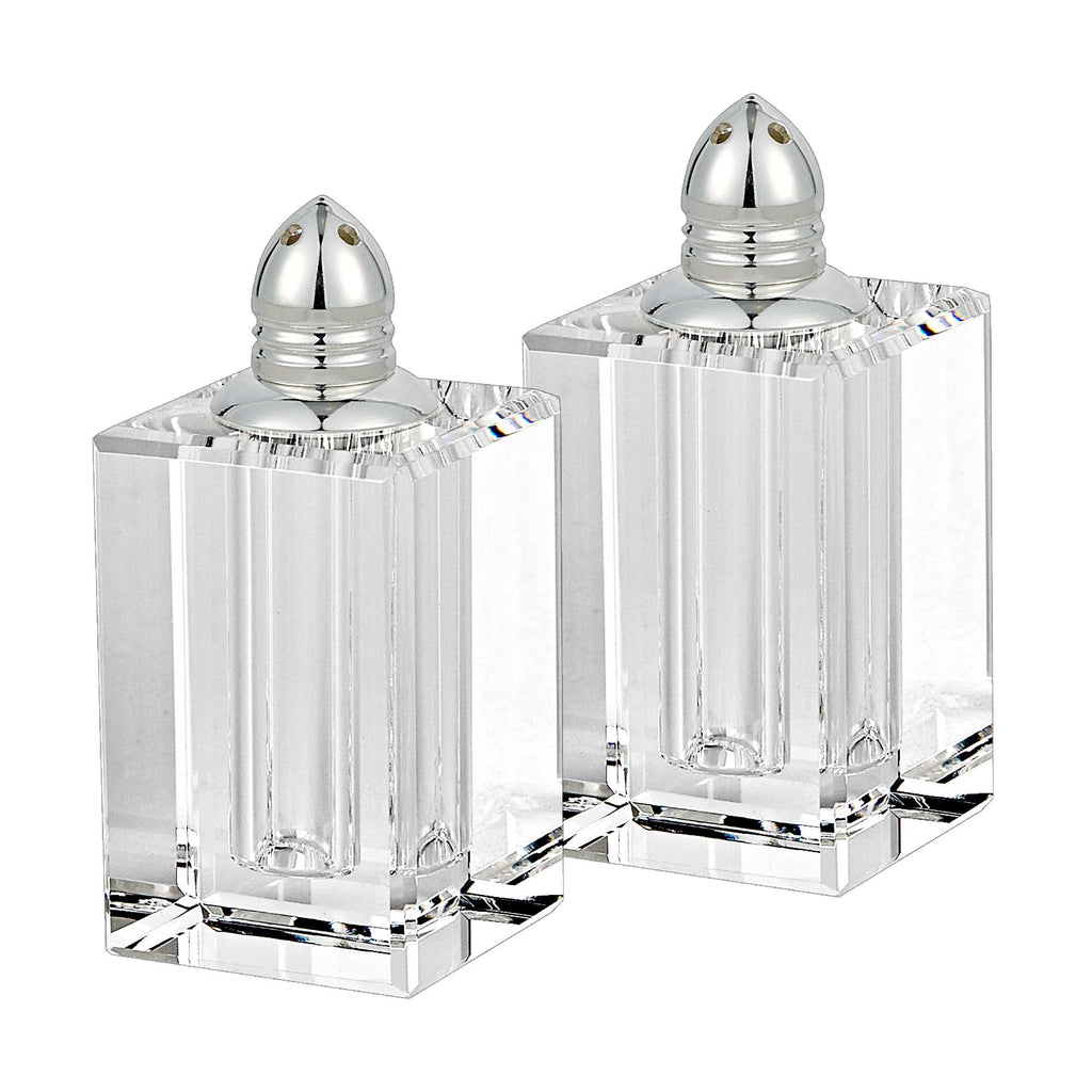 Handcrafted Optical Crystal And Silver Large Size Salt And Pepper Shakers