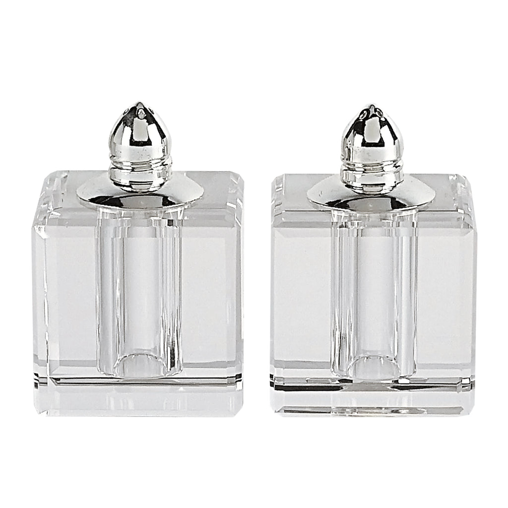 Handcrafted Optical Crystal And Silver Square Size Salt And Pepper Shakers