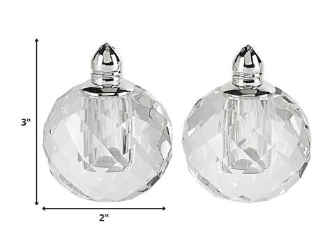 LuxxHomes  Handcrafted Optical Crystal And Silver Rounded Salt And Pepper Shakers