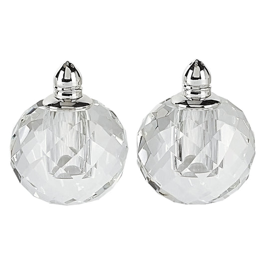 LuxxHomes  Handcrafted Optical Crystal And Silver Rounded Salt And Pepper Shakers