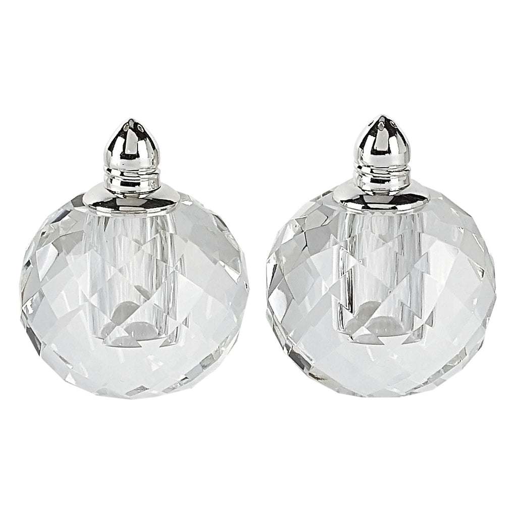 LuxxHomes  Handcrafted Optical Crystal And Silver Rounded Salt And Pepper Shakers