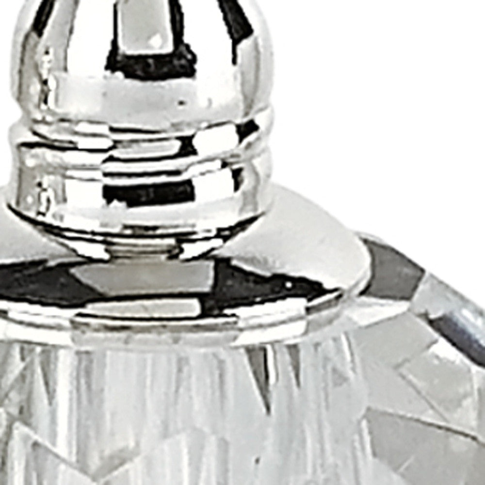 LuxxHomes  Handcrafted Optical Crystal And Silver Rounded Salt And Pepper Shakers