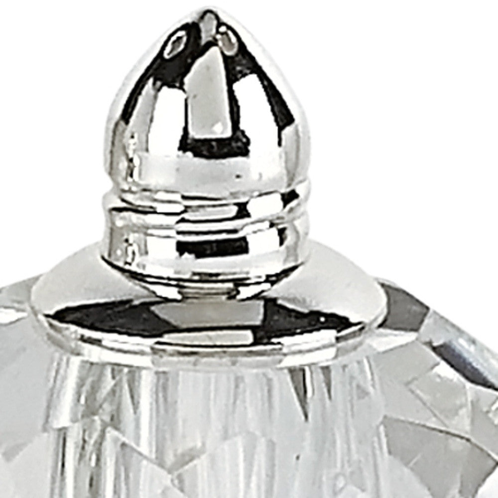 LuxxHomes  Handcrafted Optical Crystal And Silver Rounded Salt And Pepper Shakers