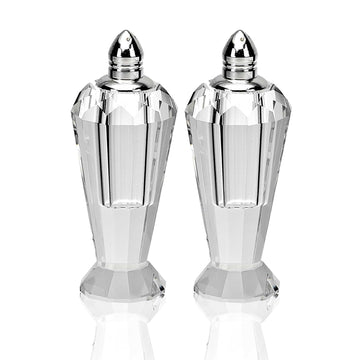 Handcrafted Optical Crystal And Silver Pair Of Salt And Pepper Shakers