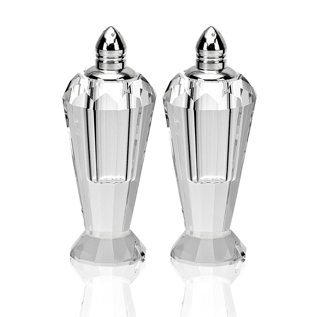 Handcrafted Optical Crystal And Silver Pair Of Salt And Pepper Shakers