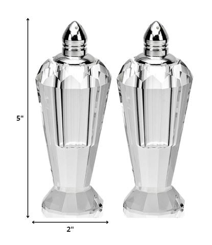 Handcrafted Optical Crystal And Silver Pair Of Salt And Pepper Shakers