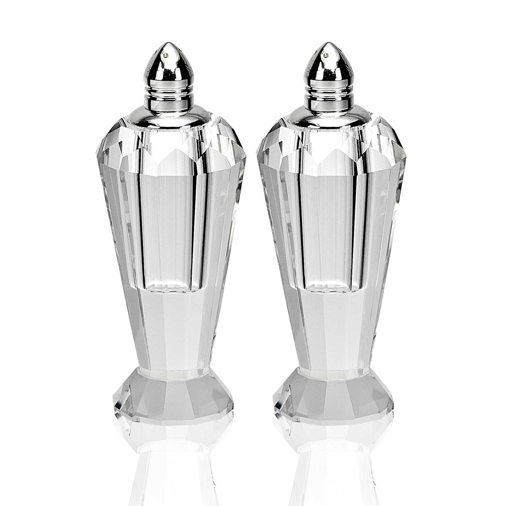 Handcrafted Optical Crystal And Silver Pair Of Salt And Pepper Shakers