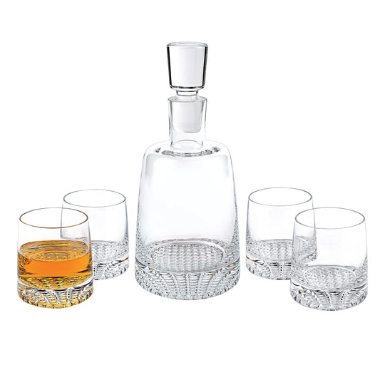 LuxxHomes  Mouth Blown European Crystal 5 Pc Whiskey Set