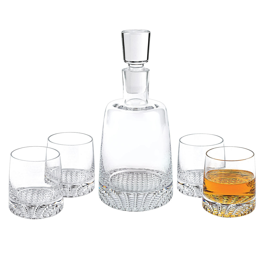 LuxxHomes  Mouth Blown European Crystal 5 Pc Whiskey Set