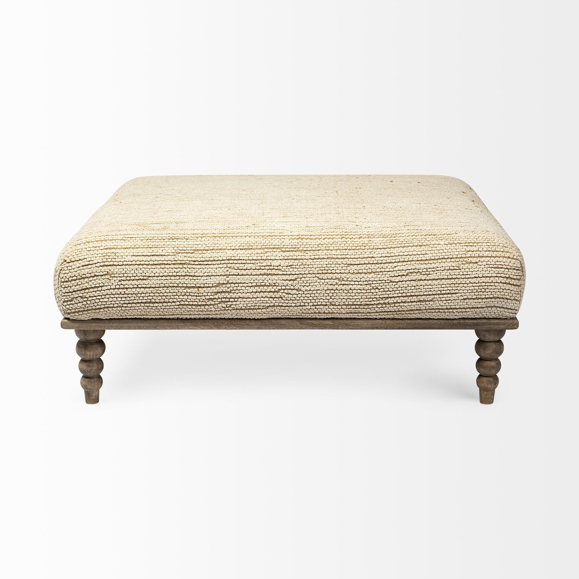 LuxxHomes  42" Cream And Brown Upholstered Cotton Blend Bench