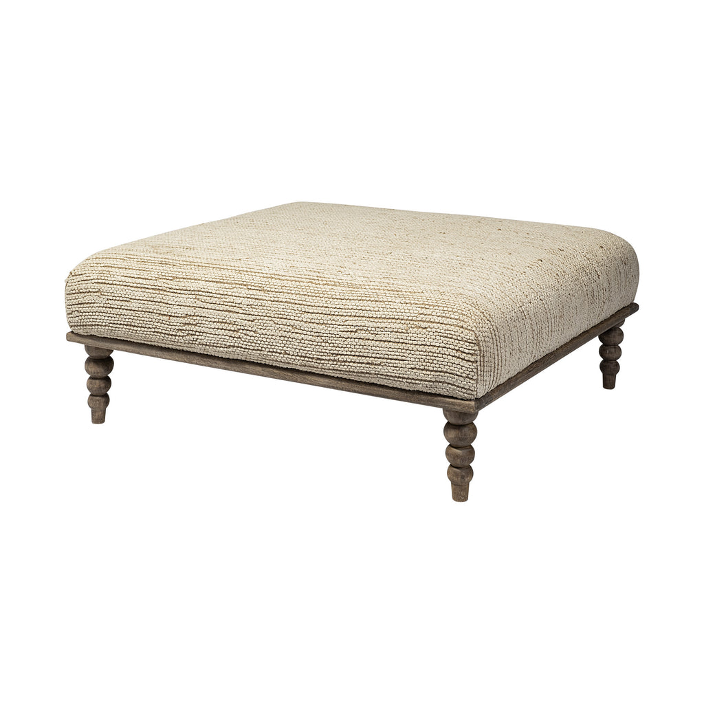 LuxxHomes  42" Cream And Brown Upholstered Cotton Blend Bench