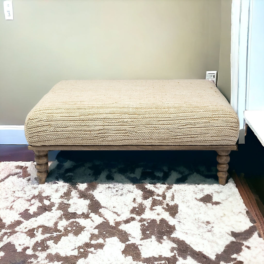 LuxxHomes  42" Cream And Brown Upholstered Cotton Blend Bench