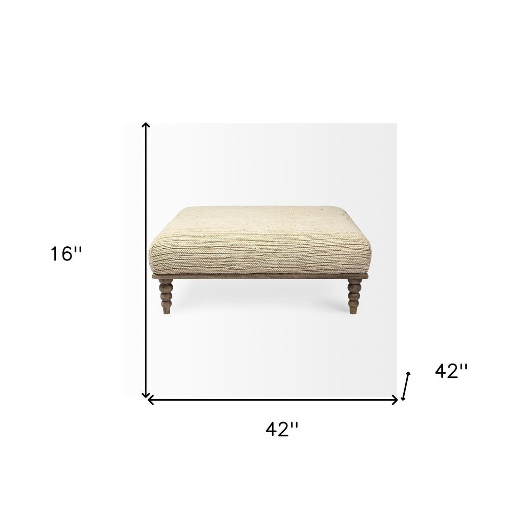 LuxxHomes  42" Cream And Brown Upholstered Cotton Blend Bench