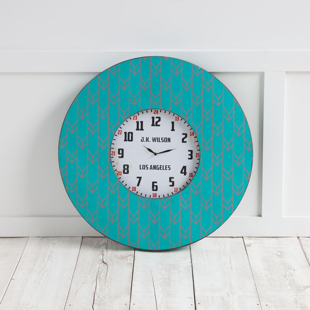 LuxxHomes  4" Circle Teal Blue Wood Analog Wall Clock