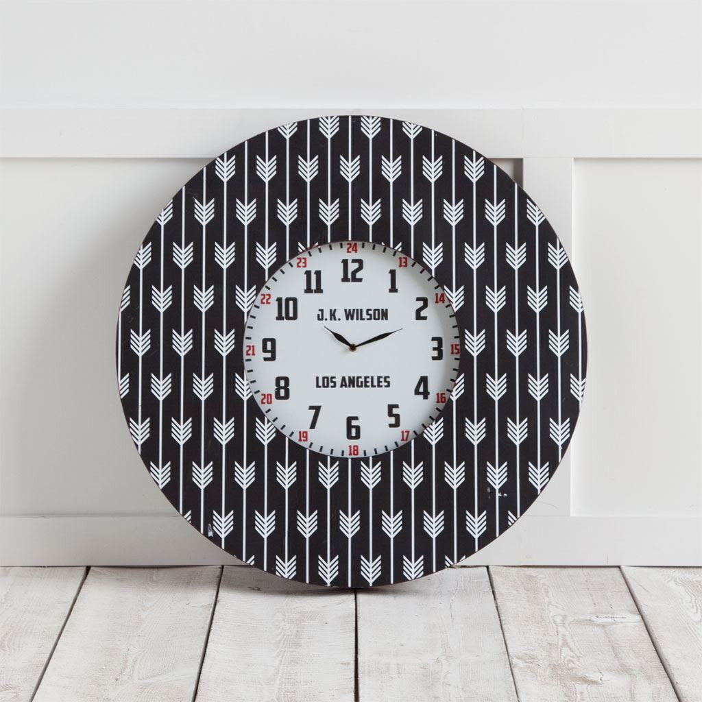 LuxxHomes  4" Circle Black And White Wood Analog Wall Clock