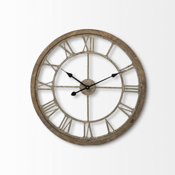 25" Circle Brown Metal Skeleton Wall Clock