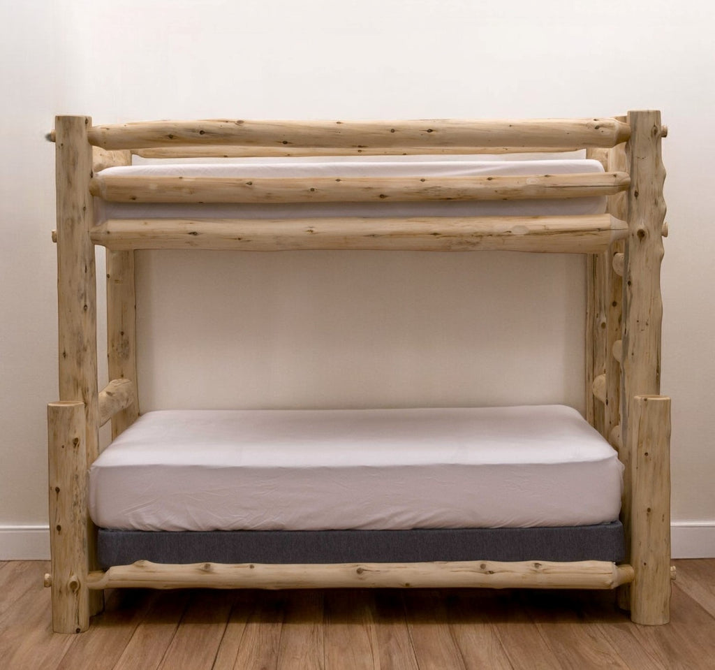 Rustic And Natural Cedar Queen And Single Ladder Right Log Bunk Bed