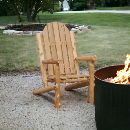 LuxxHomes  27" Natural Solid Wood Indoor Outdoor Arm Chair