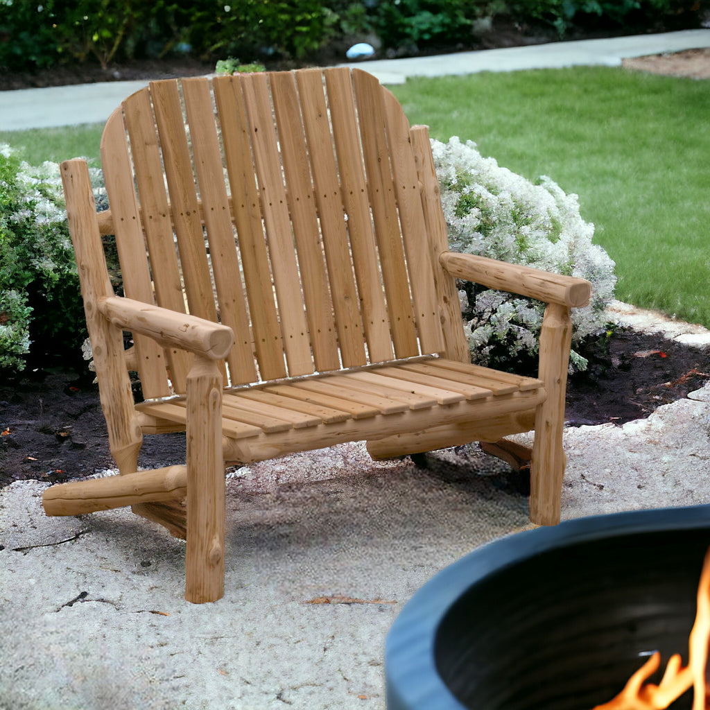 LuxxHomes  48" Natural Solid Wood Indoor Outdoor Arm Chair