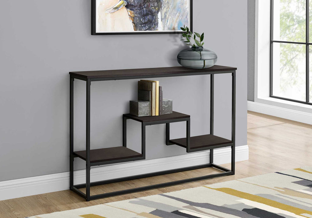 48" Brown and Black Frame Console Table With Shelves