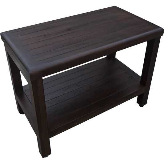 Rectangular Teak Shower Bench With Shelf In Brown Finish