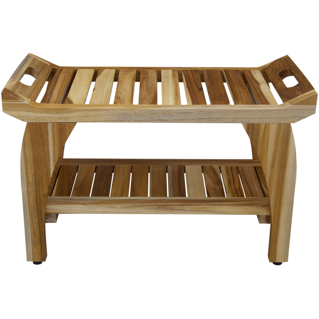 29" Teak Rectangular Shower Outdoor Bench With Handles In Natural Finish