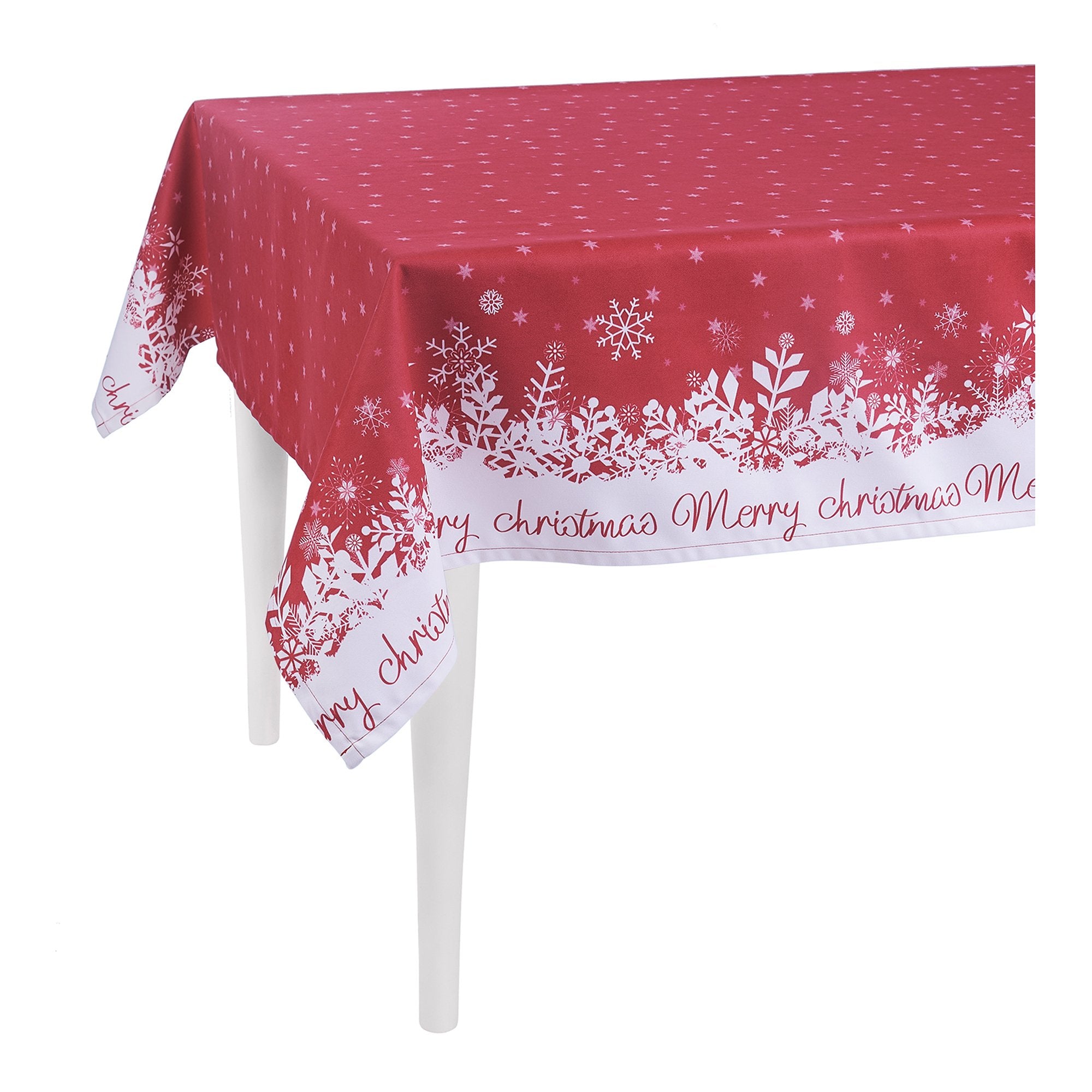 LuxxHomes  84" Merry Christmas Printed Rectangle Tablecloth In Red