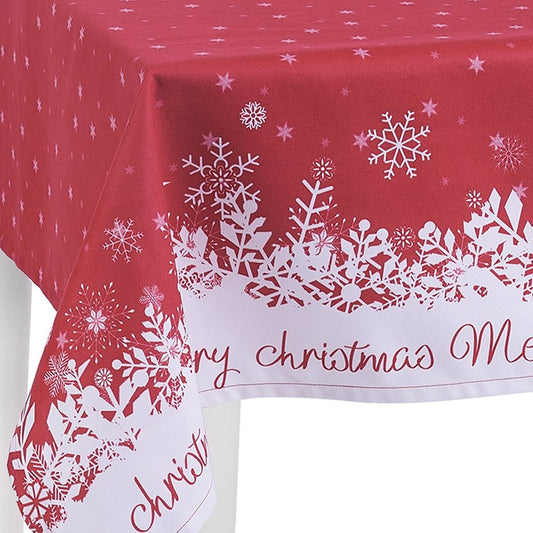 LuxxHomes  84" Merry Christmas Printed Rectangle Tablecloth In Red