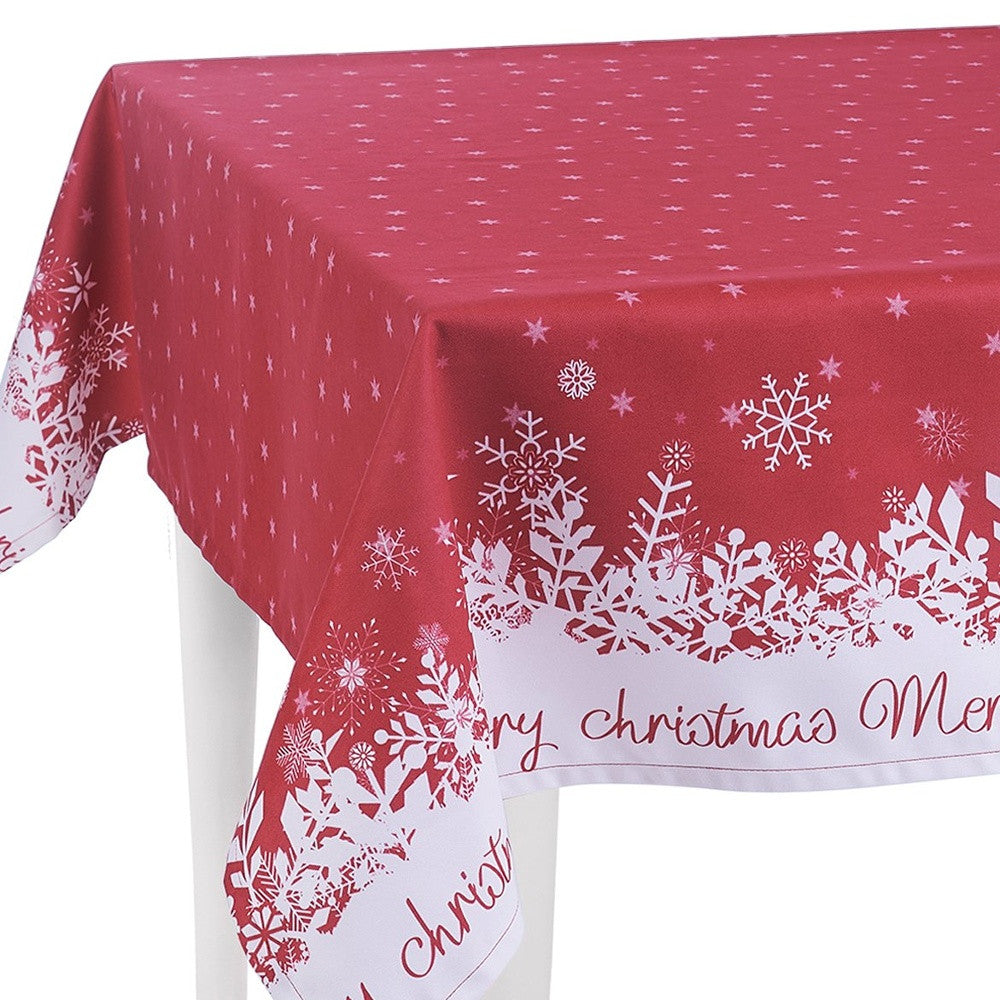 LuxxHomes  84" Merry Christmas Printed Rectangle Tablecloth In Red