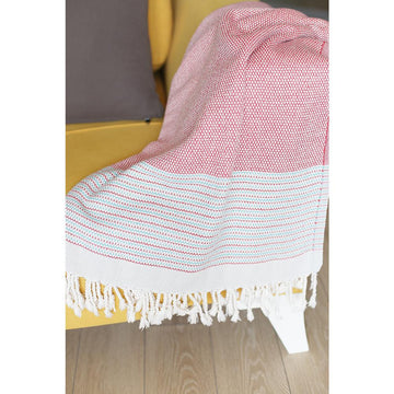 LuxxHomes  Red And White Checked Turkish Towel Or Throw Blanket