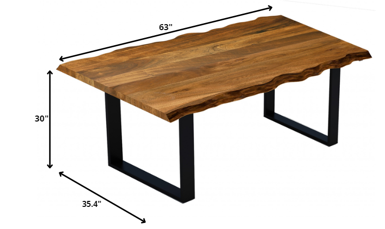 63" Brown And Black Solid Wood Sled Base Dining Table