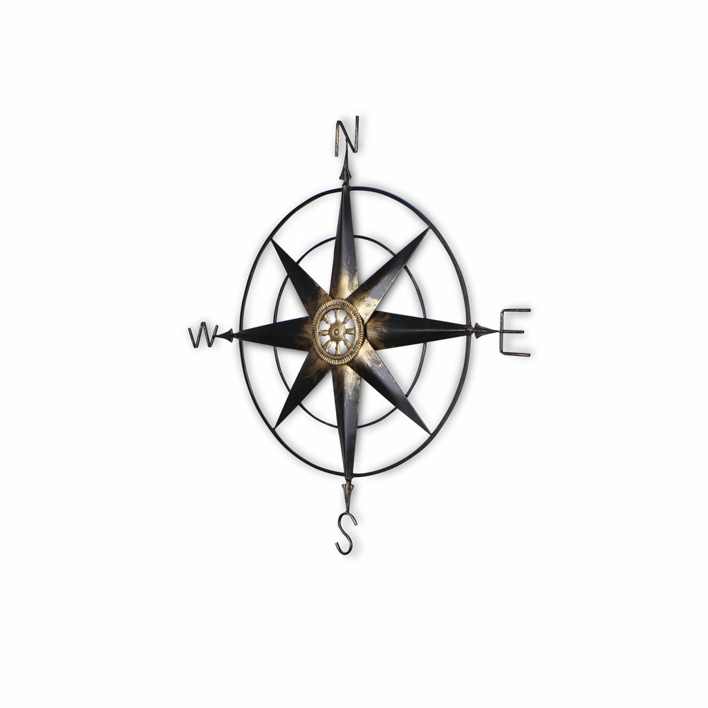 39" Black Rustic Compass Metal Wall Decor