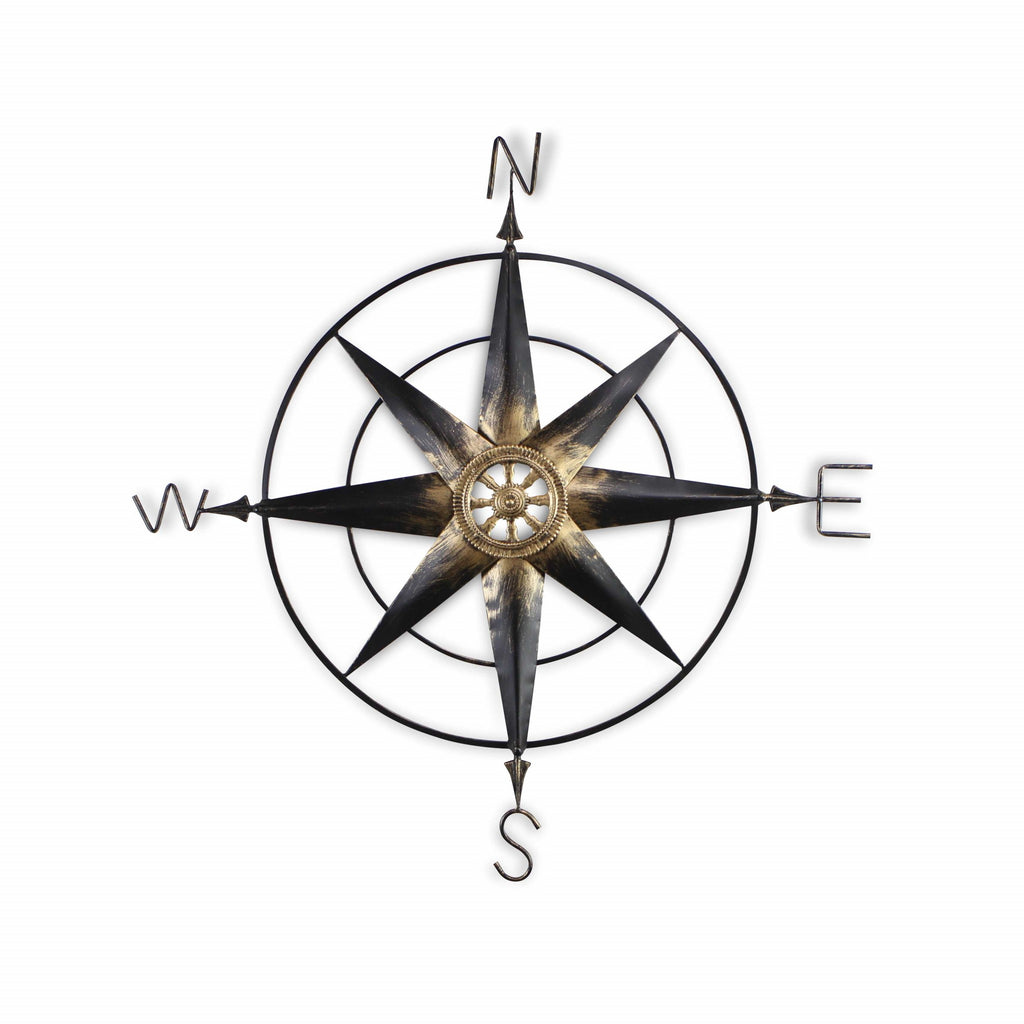 39" Black Rustic Compass Metal Wall Decor