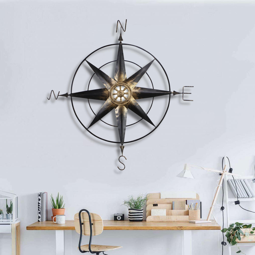 39" Black Rustic Compass Metal Wall Decor