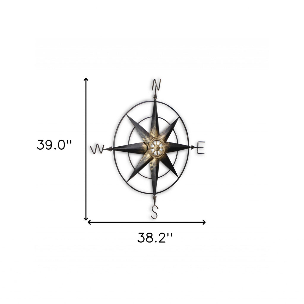 39" Black Rustic Compass Metal Wall Decor