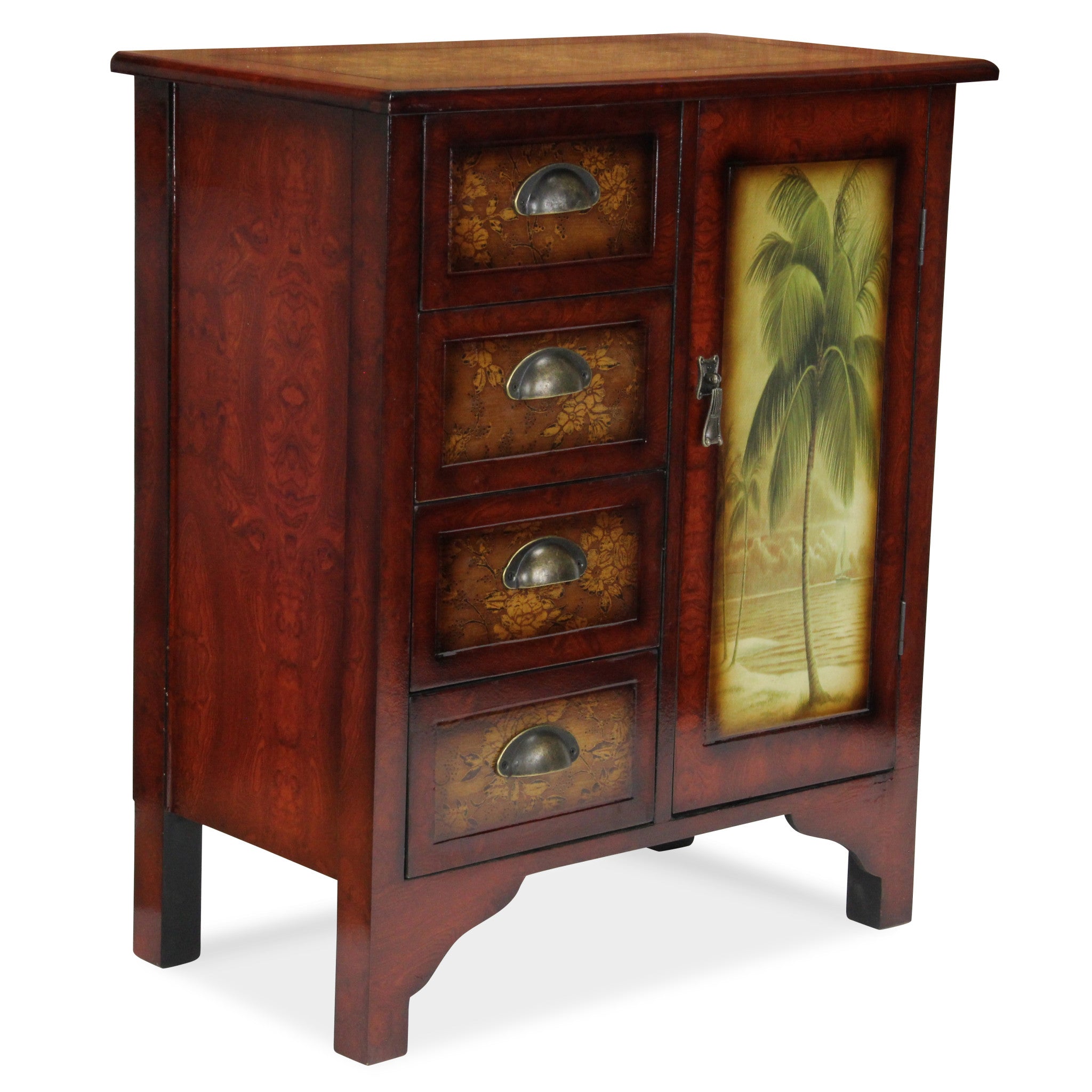 Golden Palm Tree Accent Cabinet