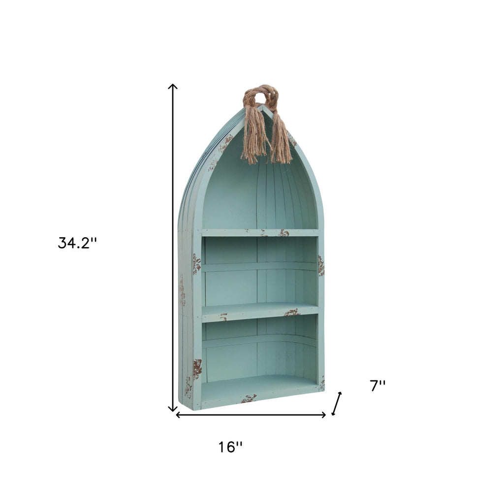 Distressed Blue Canoe Hanging Shelf