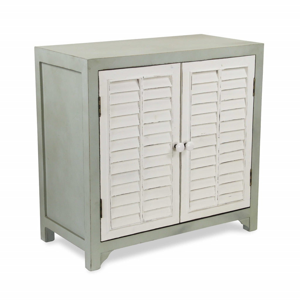 Sea Salt Blue And White Shutter Accent Cabinet