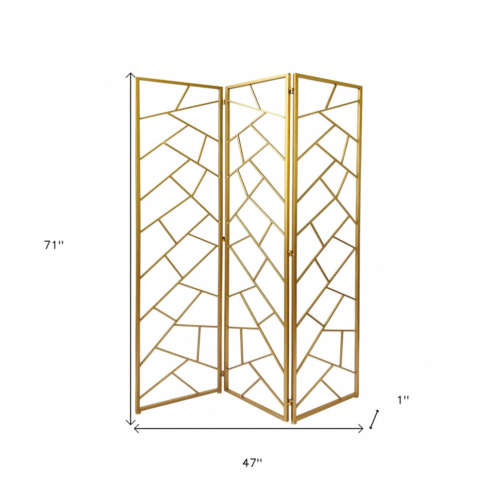 71" Gold IronFolding Three Panel Screen Room Divider