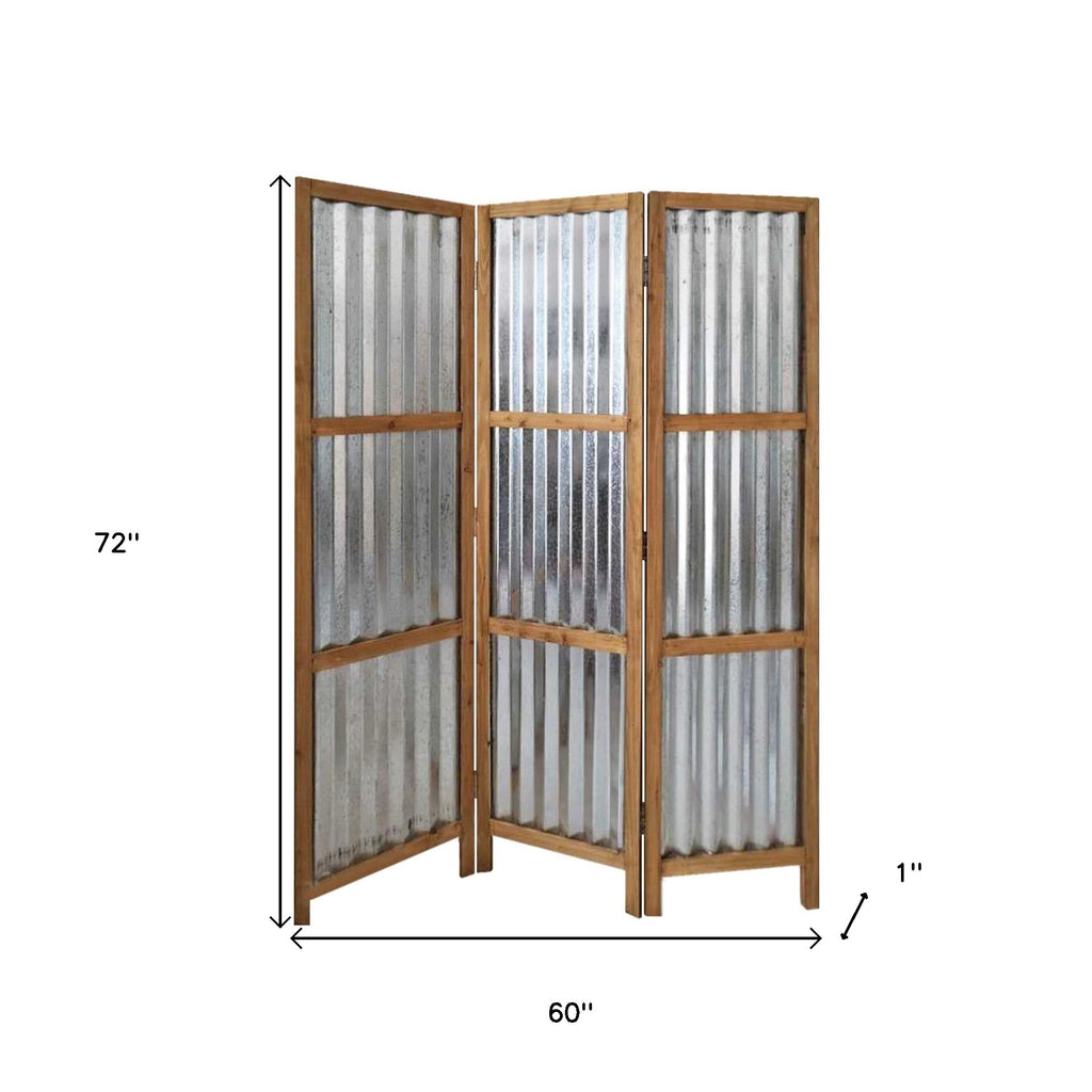 72" Brown Folding Three Panel Screen Room Divider