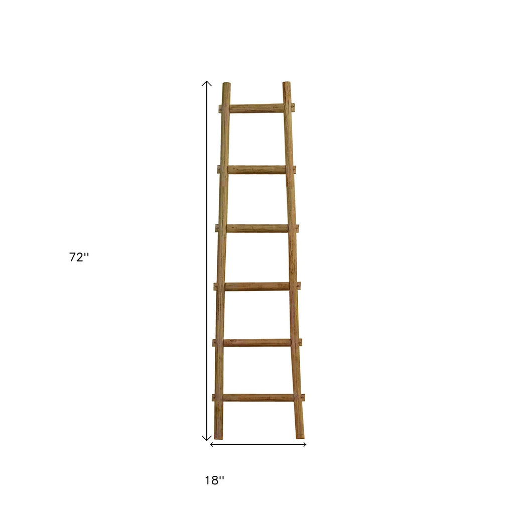 72" White Rustic Six Step Wood Ladder Shelf