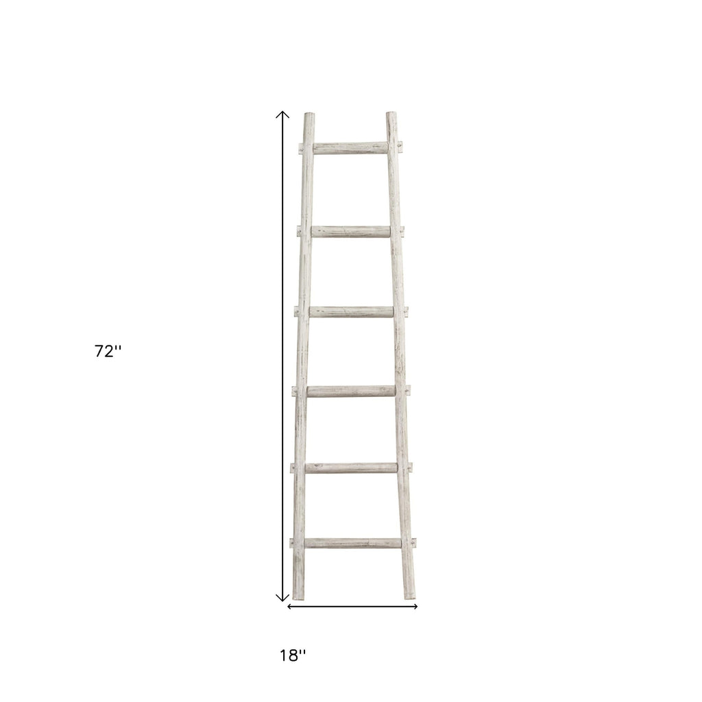 72" White Rustic Six Step Wood Ladder Shelf