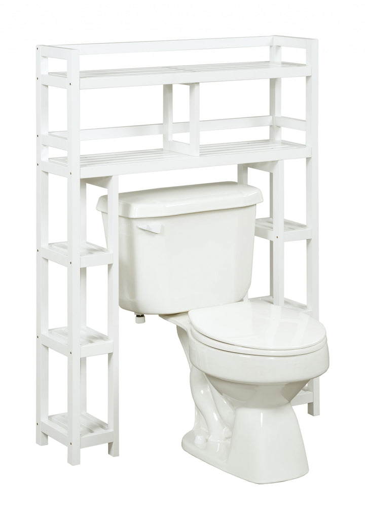 White Finish 2 Tier Solid Wood Over Toilet Organizer