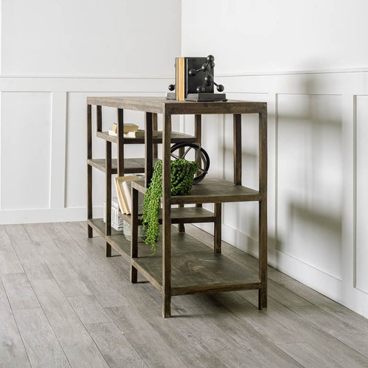 66" Brown Solid Wood Console Table With Shelves