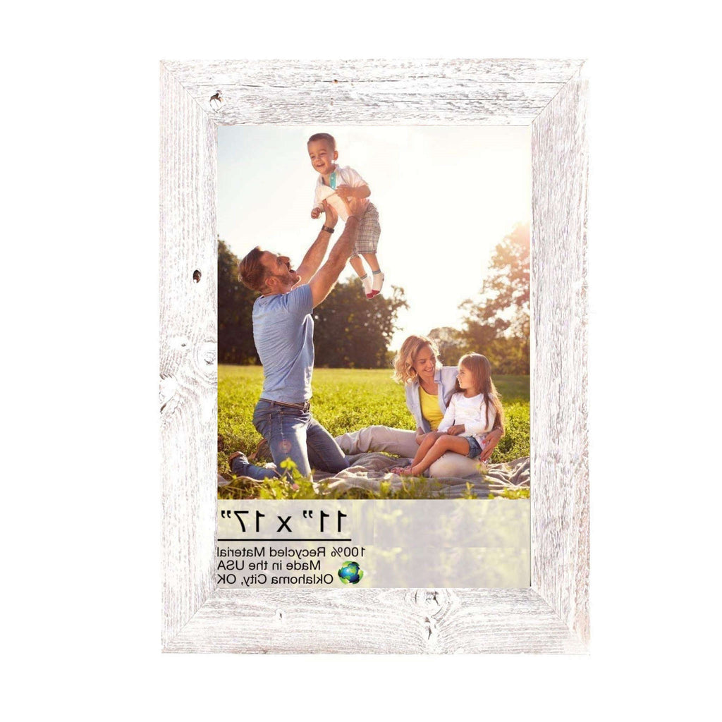 LuxxHomes  11X17 Rustic White Washed Picture Frame With Plexiglass Holder