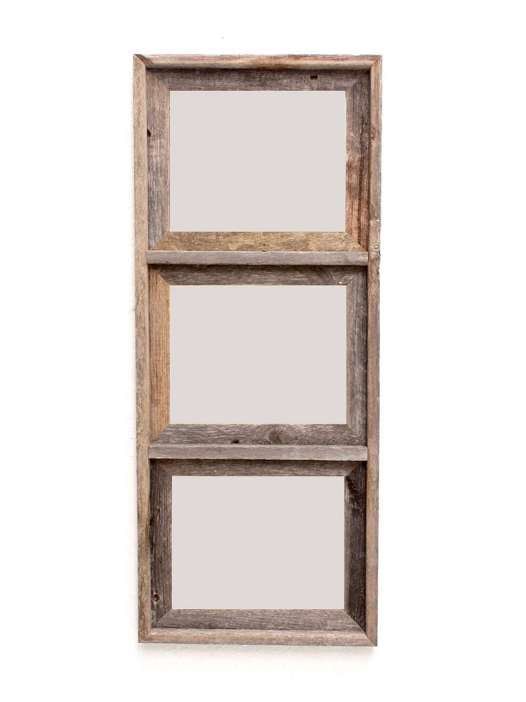 LuxxHomes  8 x 10 Gray Reclaimed Wood Three Slot Hanging Picture Frame