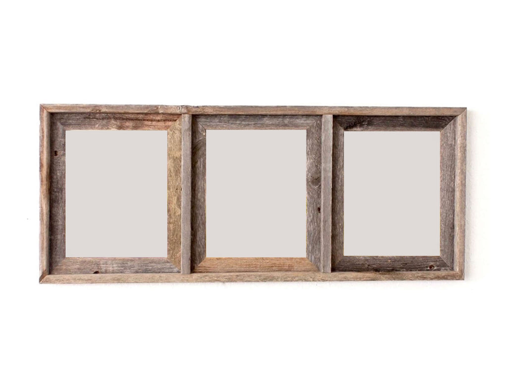 LuxxHomes  8 x 10 Gray Reclaimed Wood Three Slot Hanging Picture Frame